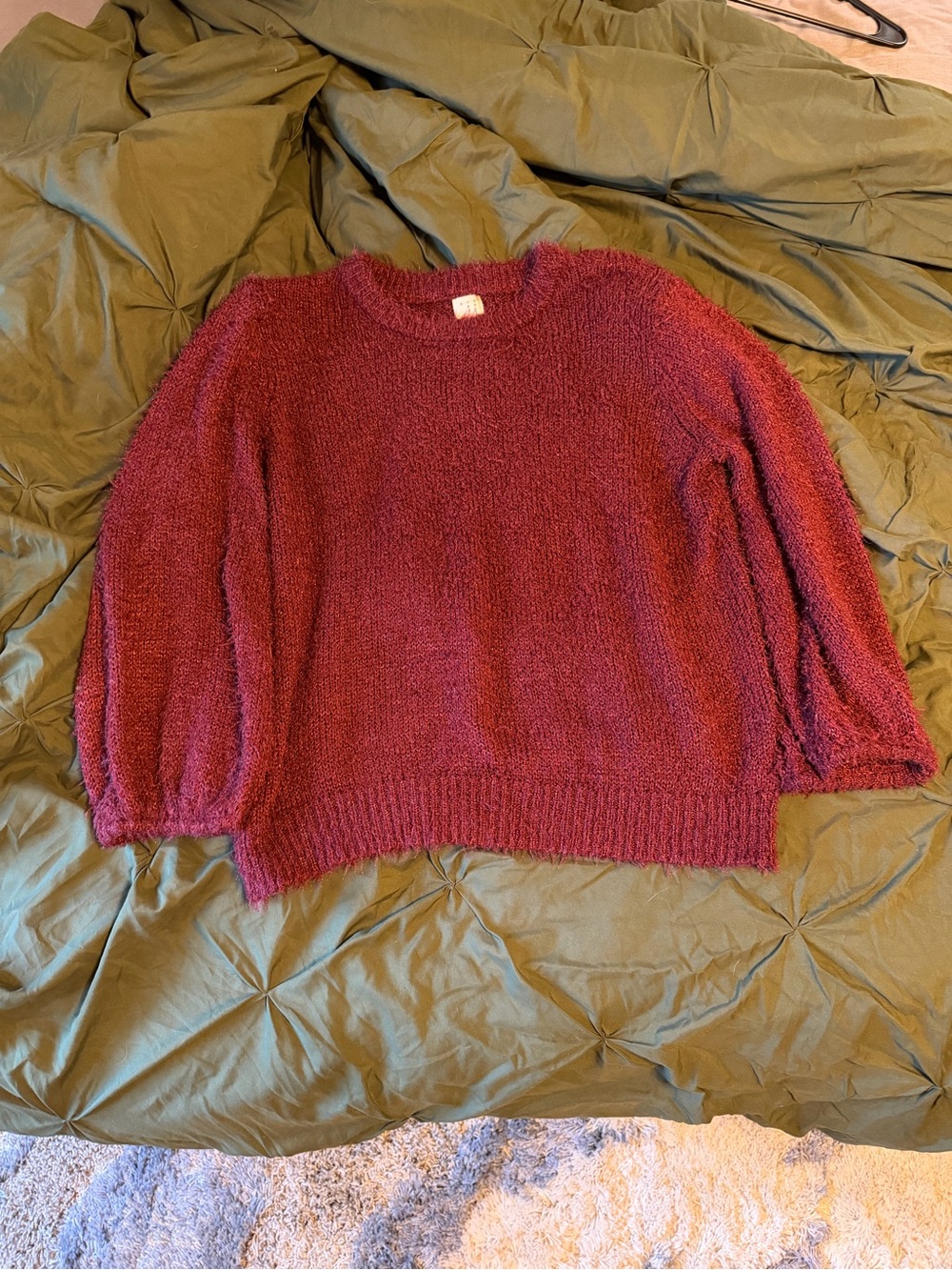 a new day Burgundy Fuzzy Crewneck Sweater
